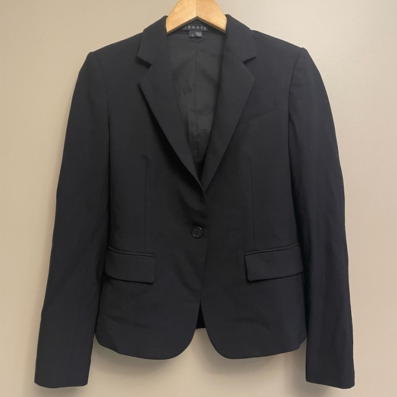 Theory Gabe Cavalry Twill Blazer Size 2 Black Virgin Wool - Picture 1 of 6